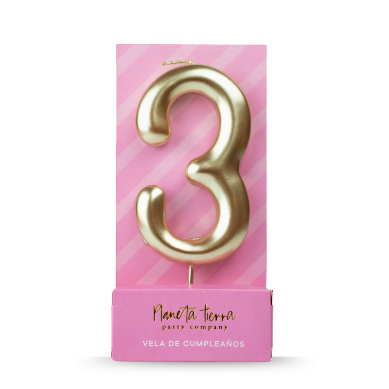 Vela de Cera dorada 8.5 cm número 3