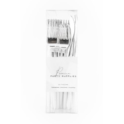 Cubiertos Premium Party Supplies White and Silver Pack 32PK