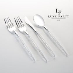 Clear and Silver Glitter Cutlery Pk 32PK