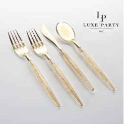 Clear and Gold Glitter combo Cutlery Pack 32PK
